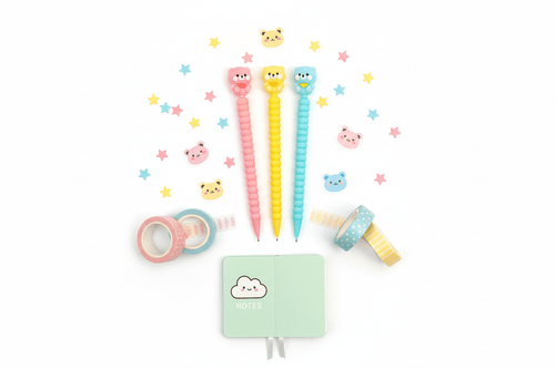 Cute Colorful Mechanical Pencil Bears 3Pack, Pink, Blue and Yellow! - Bows