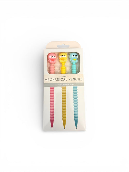 Cute Colorful Mechanical Pencil Bears 3Pack, Pink, Blue and Yellow! - Bows