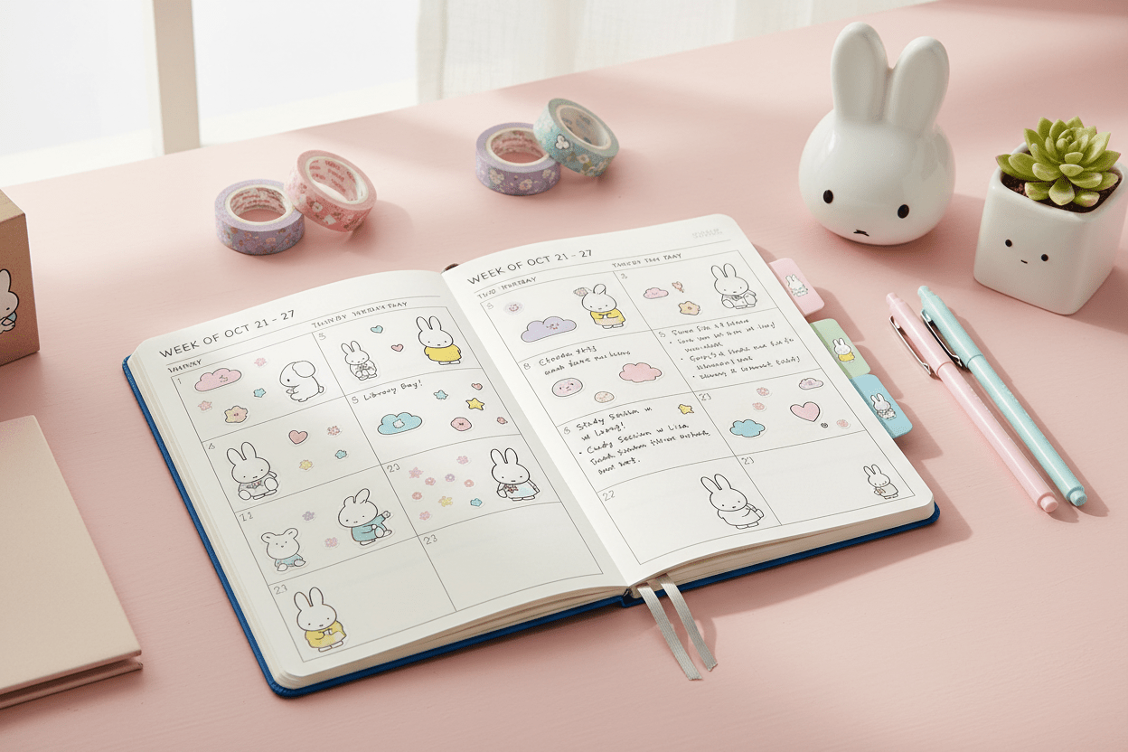 Undated Tri - Tab Planner Classic Miffy - Bows